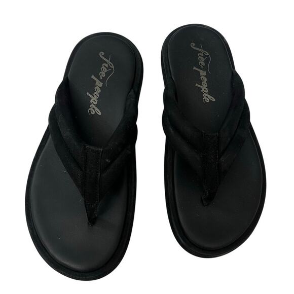 Free People Flip Flop Leather size 8.5 Wonderland Black Platform Sandals 39 NWOB - Picture 1 of 7